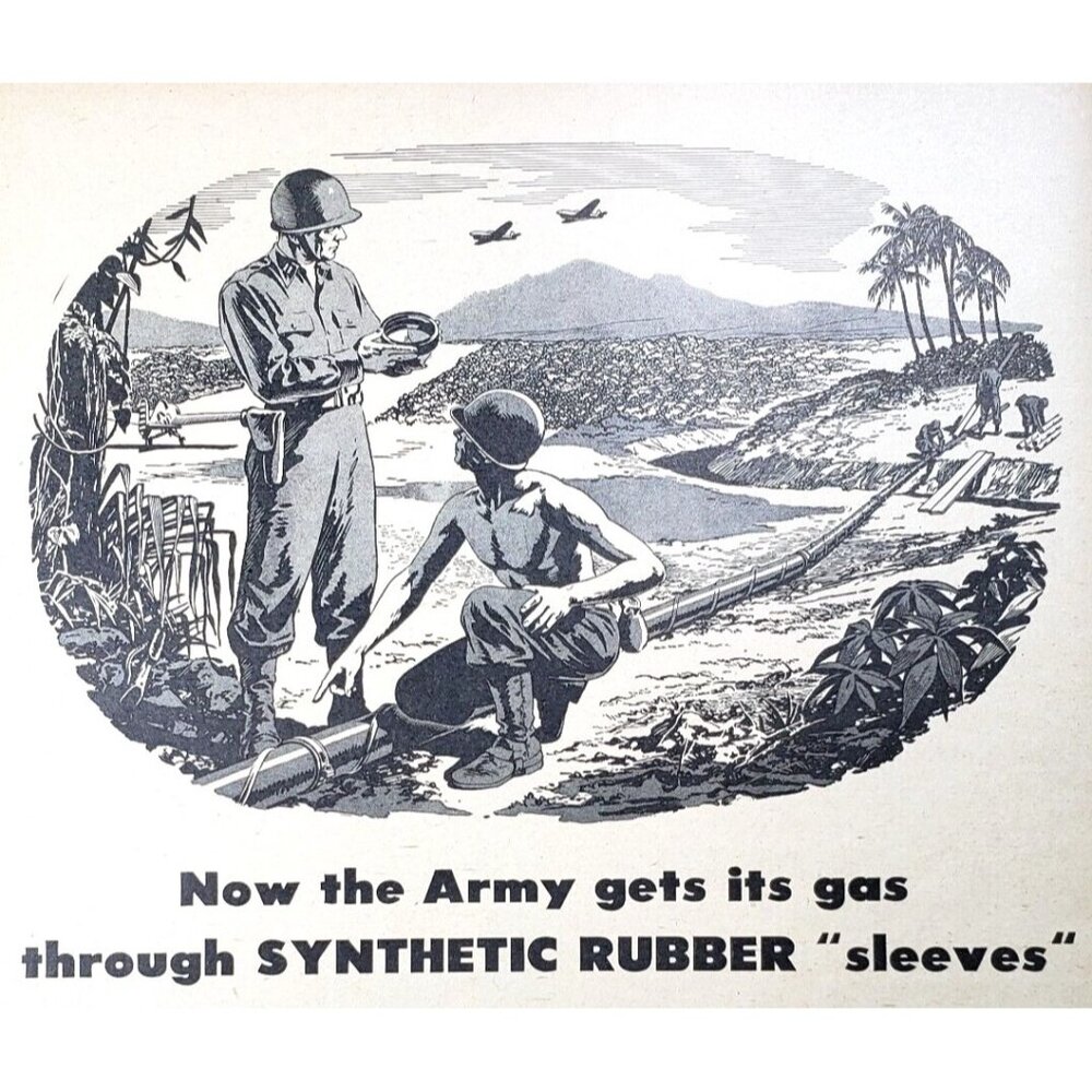 PRINT AD 1943 Goodyear Chemigum Synthetic Rubber Gas Gasket Sleeve WWII Army
